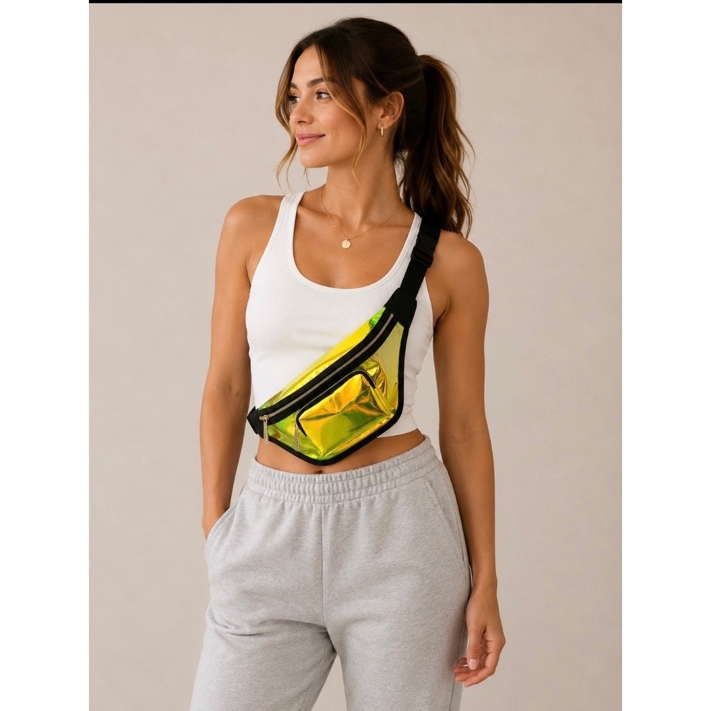 Lancome Holographic Yellow‎ Iridescent Fanny Pack Belt Bag Crossbody